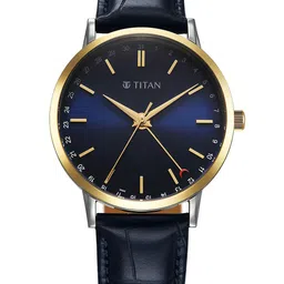 Titan Elegance Men Round Dial & Leather Straps Analogue Watch 90202BL01-19