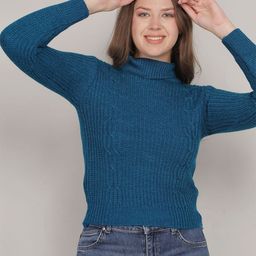Thansmay Kleider Women Self Design High Neck Cable Knit Pullover Sweaters-image-79