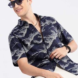TIGER SNAKE Men Comfort Fit Abstract Printed Spread Collar Cotton Casual Shirt-image-96