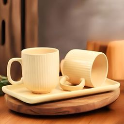 MITHILA Handicrafts Off White Printed Ceramic Glossy Mugs Set of Cups and Mugs-9