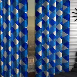 BELLA TRUE Blue & White 2 Pieces Geometric Printed Door Curtains-image-91