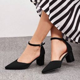 Baespice Women Suede Block Pumps With Ankle Loop-0