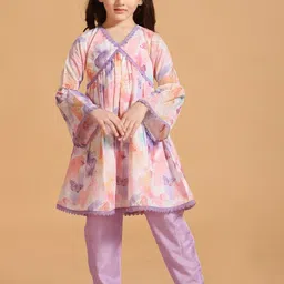 MASTARANG Girls Floral Printed Regular Pure Cotton Kurti with Palazzos-16