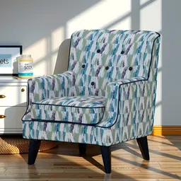 Royaloak Blue & White Printed Wooden Lounge Chair-image-9