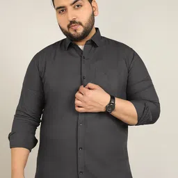 ADWYN PETER Men Plus Size Classic Fit Spread Collar Solid Cotton Casual Shirt-image-24