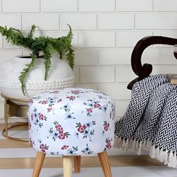 Shadowkart White & Maroon Wooden Mudda Pouffe Ottoman-image-92