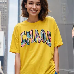 SMARTEES Typography Printed Round Neck Drop-Shoulder Sleeves Cotton Oversized T-shirt-image-13
