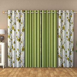 Galaxy Home Decor Green & White 4 Pieces Floral Printed Long Door Curtain - 9 Feet-image-61