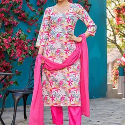 SZN loral Printed Sweetheart Neck Kurta With Trousers & Dupatta-image-44