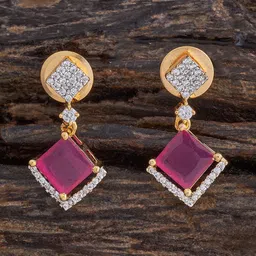 Kushal's Fashion Jewellery Rhodium-Plated Geometric Zircon Drop Earrings-image-85