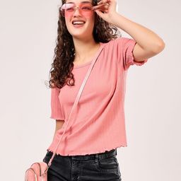 TQH Women Pink Ribbed Crop Top with Round Neck-image-75