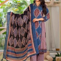Pistaa Women Ethnic Motifs Printed Cotton Kurta with Trousers & Dupatta-picture-18