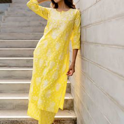 MIRCHI FASHION Women Ethnic Motifs Embroidered Regular Chikankari Pure Cotton Kurta with Palazzos-image-80