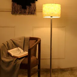 green girgit Yellow & White Printed Cylindrical Floor Lamps-6