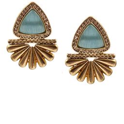 NAMAN ARTS Gold Plated Artificial Stones Studded Triangular Shaped Drop Earrings image 2