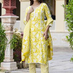 EthniFlair Women Floral Embroidered Regular Aari Work Pure Cotton Kurta with Pyjamas & With Dupatta-58