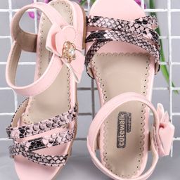 Cute Walk by Babyhug Party Wear Peeptoes Beads & Flowers Embellishments - Pink-image-70