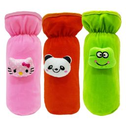 Brandonn Velvet Feeding Bottle Covers With Animal Motifs Fits 250 ml Bottle Set of 3 - Multicolor-125