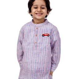 Babyoye Cotton Kurta Car Embroidery Striped - Pink-picture-10