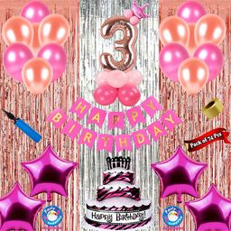 Shopperskart Third Birthday Decoration Kit Pink - Pack of 74-picture-13