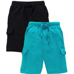 Kiddopanti Pack Of 2 Solid Colour Shorts - Blue & Black-image-98