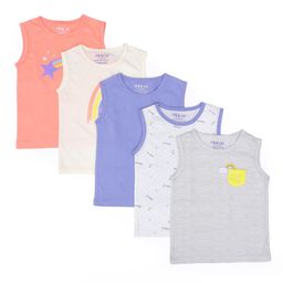 Mi Arcus Pack Of 5 Sleeveless Solid & Rainbow Printed Vest - Multi Colour-image-69
