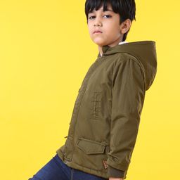 Babyhug Full Sleeves Jacket With Hood - Olive-image-12