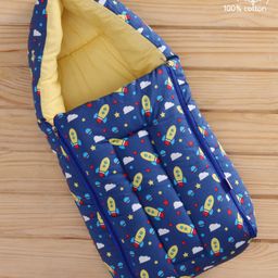 Babyhug 100% Cotton Sleeping Bag cum Carry Nest Space Print - Navy Blue-image-14