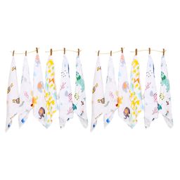 The Little Lookers Organic Cotton Muslin Face Towels Set of 12 (Color and Prints May Vary)-21