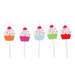 Party Anthem Cupcake Design Cake Candle with Stick Multicolour - Pack of 5-7