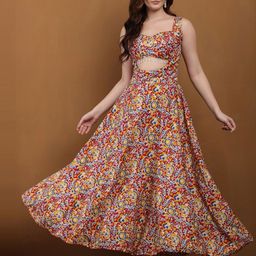 Dazzler Fashion Floral Print Crepe Fit & Flare Maxi Dress-image-76
