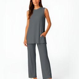 Moomaya Women Split Hem Tank Top & Wide Leg Trousers Co-Ord Set-picture-29