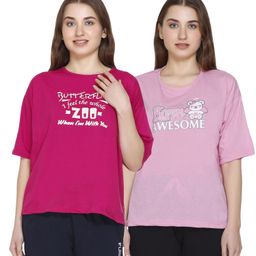 URBE-URBAN EVOLUTION Women Pack Of 2 Typography Printed Cotton Relaxed Fit T-shirts-image-63
