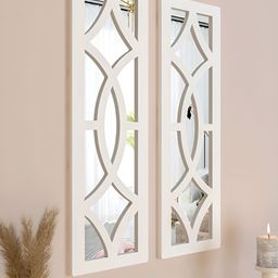 Homscape 2-Pcs White Rectangle Shaped wooded WallMirrorDecor image 5