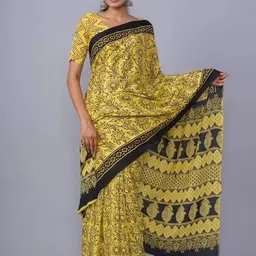 TROPWEAR Ethnic Motifs Pure Cotton Block Print Saree-image-37