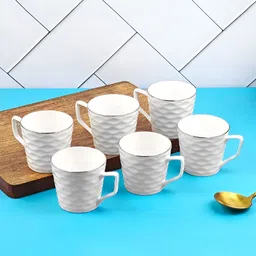 UPC White Textured Ceramic Glossy Mugs Set of Cups and Mugs-12