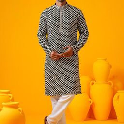 SOJANYA Men Embroidered Thread Work Kurta-image-52
