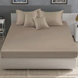 KLOTTHE Beige Solid 400 TC King Bedsheet with 2 Pillow Covers-picture-6
