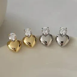 SZN Set of 2 Gold Plated Artificial Stones Heart Shaped Studs Earrings-47