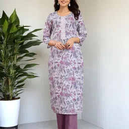 SZN Floral Printed Sequinned Round Neck Straight Kurta With Trousers-picture-46