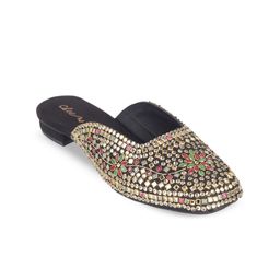Cheemo Women Embellished Open Back Ethnic Block Mules-17