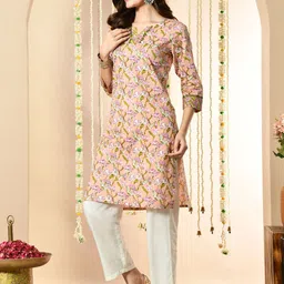 Aktasa Women Floral Printed Pure Cotton Straight Kurta-13