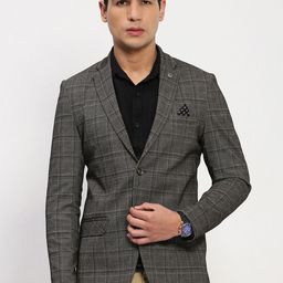 SHOWOFF Checked Cotton Notched Collar Slim Fit Singe Breasted Blazer-picture-58