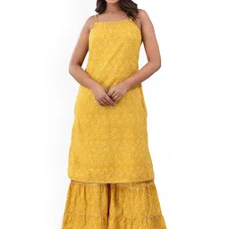 Cloth Bites Ethnic Motifs Printed Shoulder Straps Pure Cotton Straight Kurta with Sharara-42