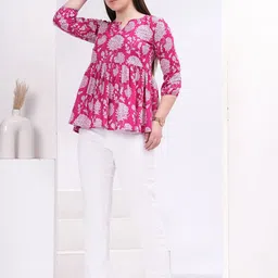 Zenava by Myntra Women Floral Print Puff Sleeve Cotton Empire Top-picture-19