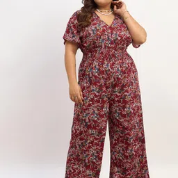 Berrylush Curve Women Plus Size Printed V-Neck Basic Jumpsuit-0