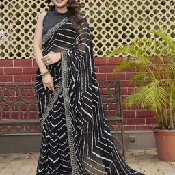 Nirmohi Fashion Leheriya Printed Embroidered Pure Georgette Saree-picture-10