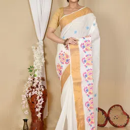DipDiya Paisley Embroidered Pure Cotton Taant Saree-image-12