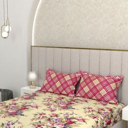 Pure Decor Cream-Coloured & Red Printed 300 TC Queen Bedsheet Set 2.28 m x 2.54 m-16