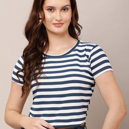 Moda Rapido Women Striped Pockets Slim Fit T-shirt-image-94
